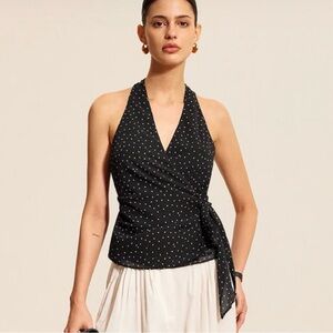 Polka Dot Wrap Tie Halter Top